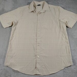 R & R Casual Shirt Men XL Beige Plaid Nerd Office Dad Work Vacation Short Sleeve